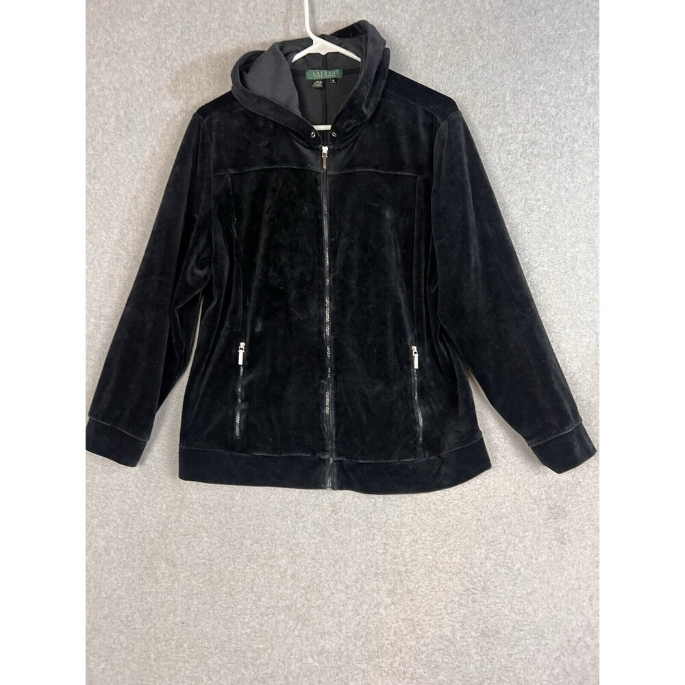 Lauren Ralph Lauren Black Velour Velvet Full Zip Jacket Women’s Size 1X